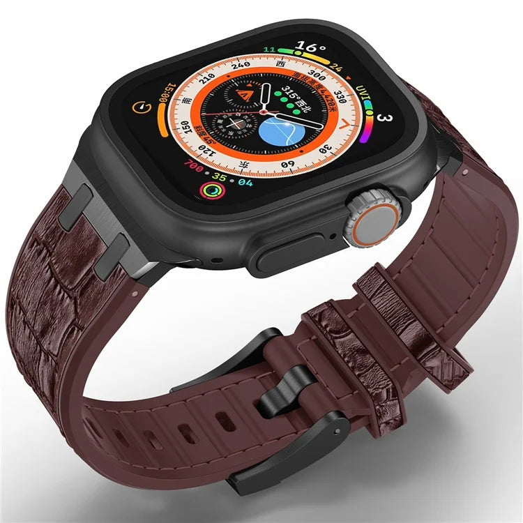 For Apple Watch Ultra 2 Ultra 49mm / Series 9 8 7 45mm / SE (2023) SE (2022) SE 6 5 4 44mm / 3 2 1 42mm WatchbandBlack Buckle+Dark Brown