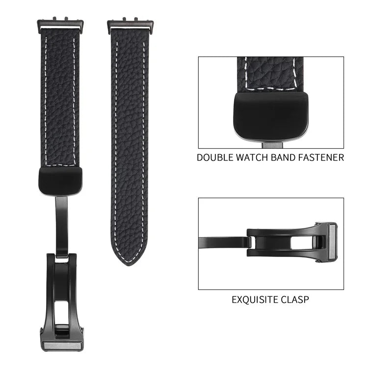 For Samsung Galaxy Fit3 Watch Strap Litchi Texture Genuine Cow Leather Magnetic Bandish Green