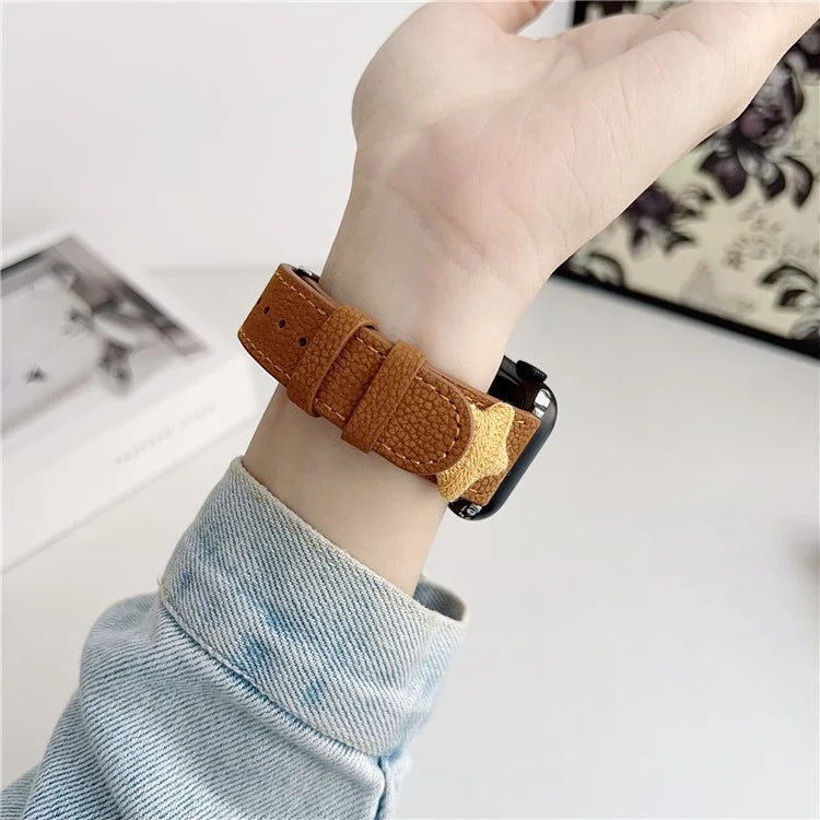For Apple Watch Series 9 8 7 41mm / 6 5 4 SE (2023) SE (2022) SE 40mm / 3 2 1 38mm Genuine Cow Leather Watch Band Star Decor