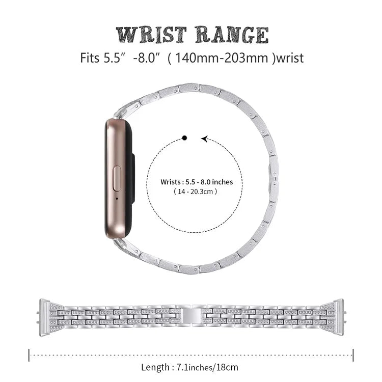 For Samsung Galaxy Fit3 SM-R390 Women Replacement 2 Rows Rhinestone Metal Watch Band Strap