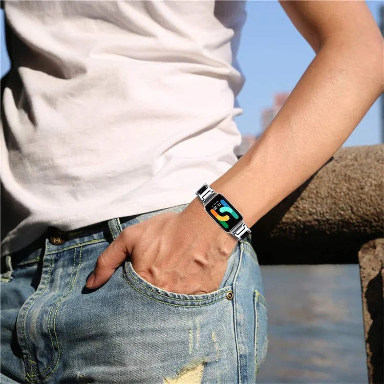 For Samsung Galaxy Fit3 SM-R390 Watch Strap Adjustable Metal Watch Band Fit for 5.2 inch-8.6 inchBlack+White