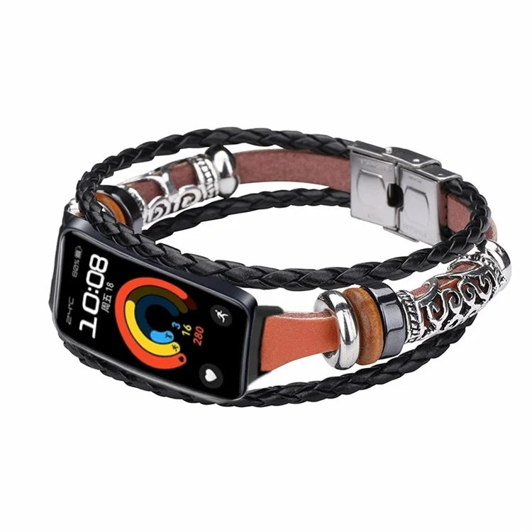 For Huawei Band 9 Wrist Watch Band Beaded Ethnic Retro Style DIY Strap with Spring Bar Tool