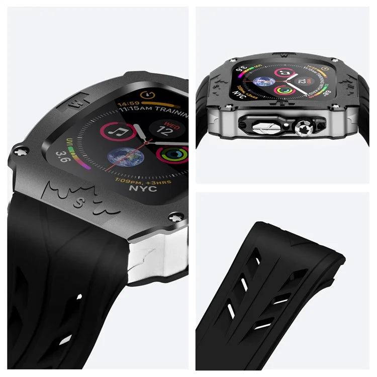 For Apple Watch Series 4 5 6 44mm / Series 7 8 9 45mm Watchband Integrated Silicone Strap + Watch Case