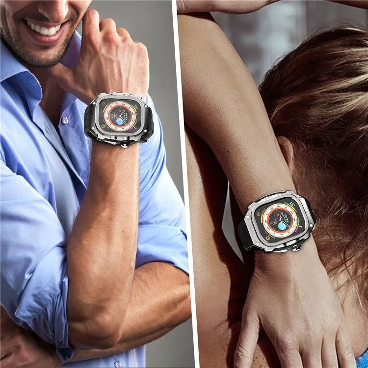 For Apple Watch Ultra 49mm / Ultra 2 49mm Silicone Wrist Strap Band + Integrated Metal Watch Case