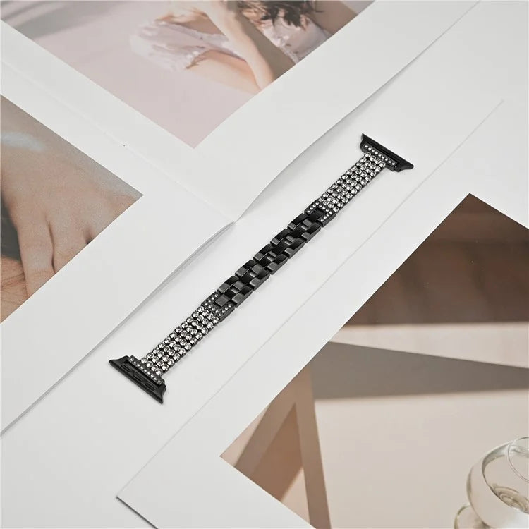 For Apple Watch Series 9 8 7 41mm / 6 5 4 SE (2023) SE (2022) SE 40mm / 3 2 1 38mm Strap 4 Rows Rhinestone Zinc Alloy Watch Band