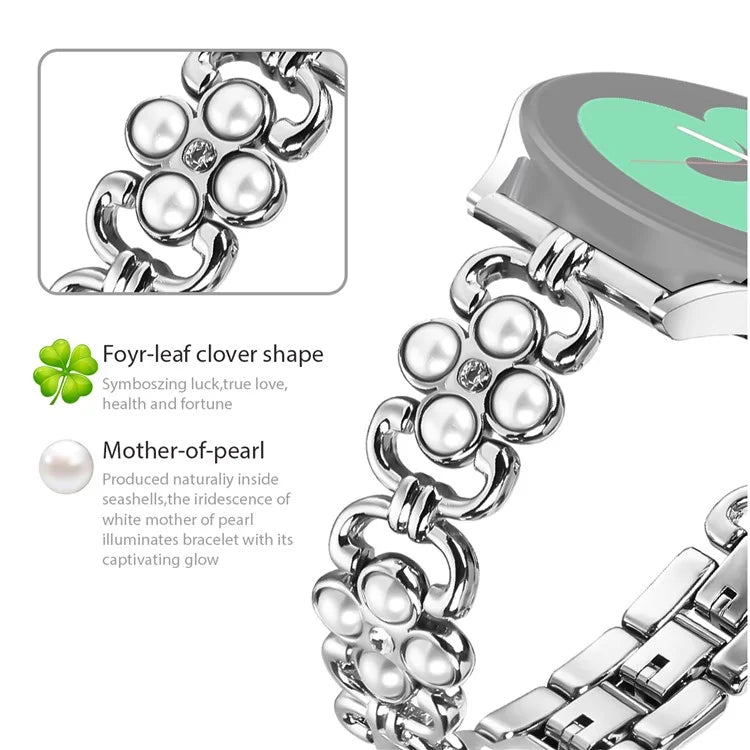 For Huami Amazfit GTS3 Smart Watch Four Leaf Clover Stainless Steel Strap with Pearl Decor