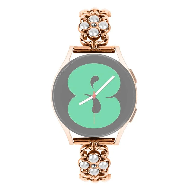 For Garmin Forerunner 245 Music / 245 Watch Strap Pearl Decor Four Leaf Clover Stainless Steel Band