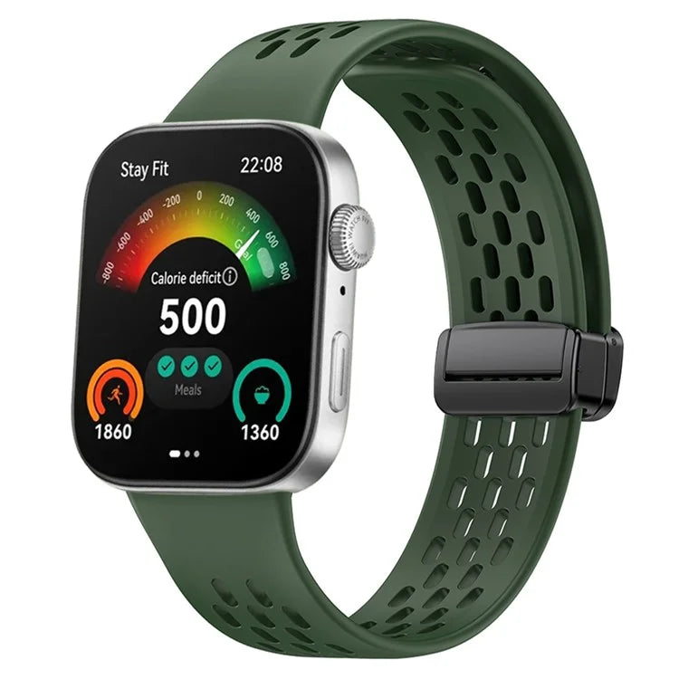 For Huawei Watch Fit 3 Silicone Watch Band Hollow-Out Strap with Magnetic Folding Buckle