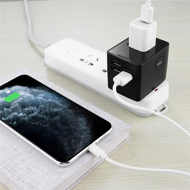 HHT520 Universal Global Travel Power Adapter Type-C + 3xUSB Charger Plug Converter