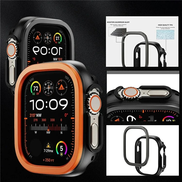 For Apple Watch Series 9 / 8 / 7 45mm Watch Case Half Coverage Hollow PC+Metal Frame Cover