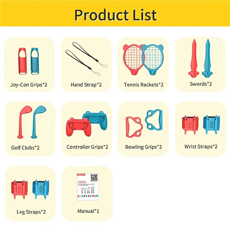 STARTRC GAMES 14Pcs / Set Accessories Bundle for Nintendo Switch / Switch OLED Sports Family Party Pack