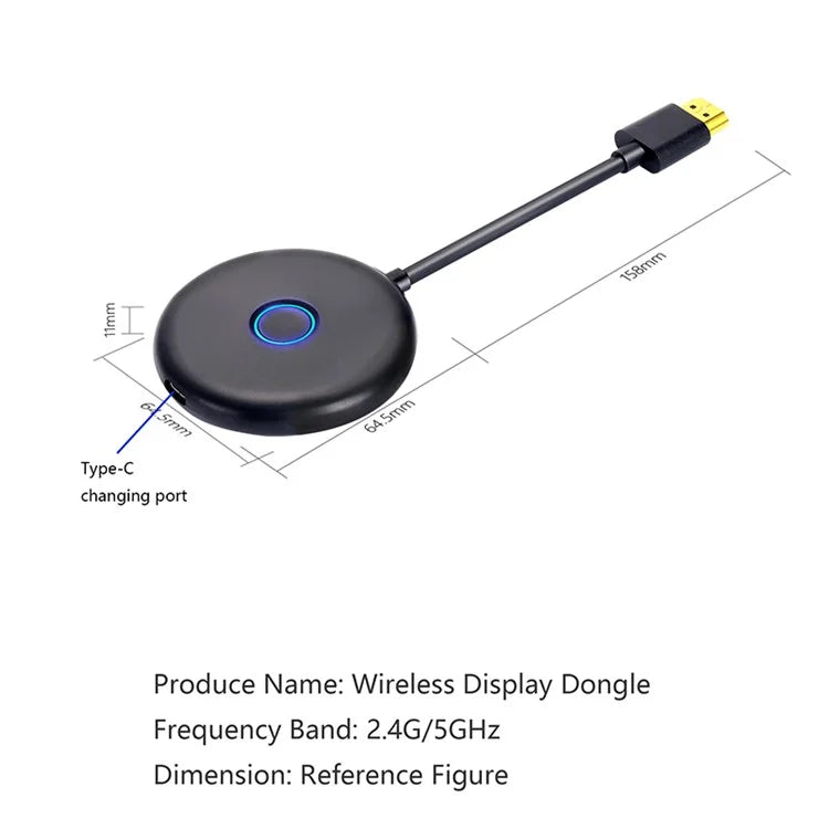 E89BK 2.4G / 5G Dual Band WiFi Wireless Horizontal / Vertical Screen Mirroring Adapter 4K HD Display Dongle