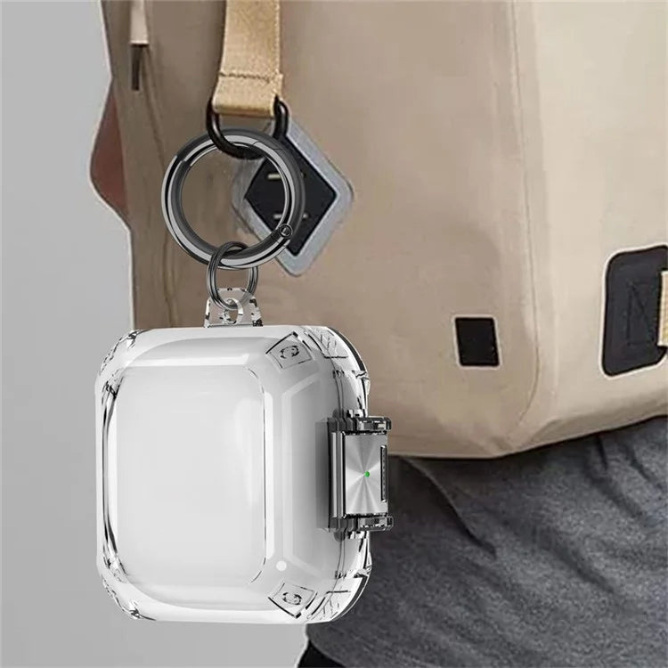 For Beats Fit Pro Clear TPU Case TWS Earphone Protector Cover with Metal Lock and Carrying Buckle Black