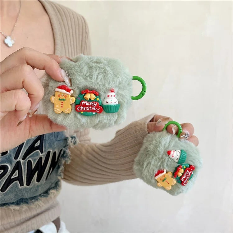 Soft Fluffy Cover for Apple AirPods with Charging Case (2016) / (2019) / AirPods with Wireless Charging Case (2019) Christmas Style Earphone Case