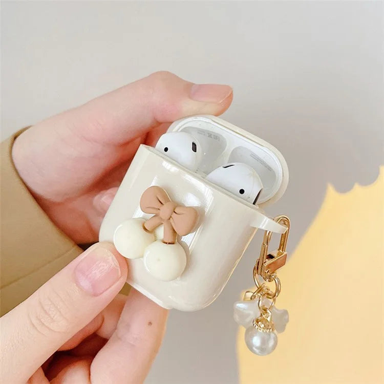 For AirPods with Charging Case (2016) / (2019) / AirPods with Wireless Charging Case (2019) Cherry Decor TPU Cover with Pendant