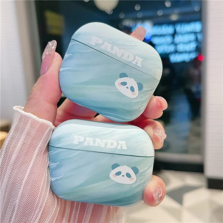 For Apple AirPods with Charging Case (2016) / (2019) / AirPods with Wireless Charging Case (2019) PC Case Cartoon Panda Pattern Printing Cover
