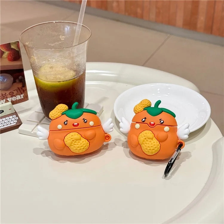 For Apple AirPods with Wireless Charging Case (2019) / AirPods with Charging Case (2019) (2016) Cartoon Persimmon Peanut Silicone Case