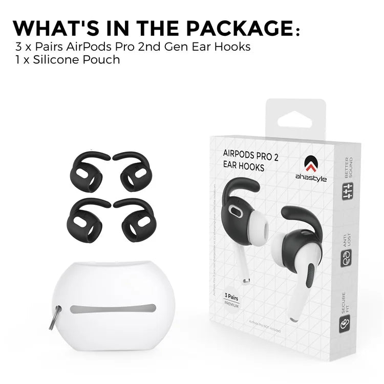AHASTYLE PT189 For Apple Airpods Pro 2 Anti-Lost Ear Hooks Ear Tips Silicone Cover, 2Pairs: S / L
