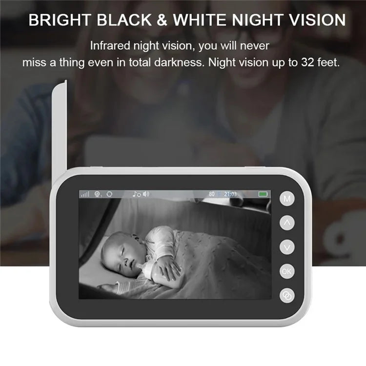 ABM200 4.5-inch Video Baby Monitor Music Player Support Two-Way Voice Temperature Display