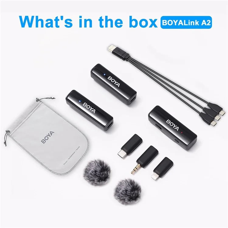 BOYA BOYALINK A2 For iPhone / Android / Camera Vlogging Wireless Lavalier Microphone (2 TX+1 RX) 100m Range