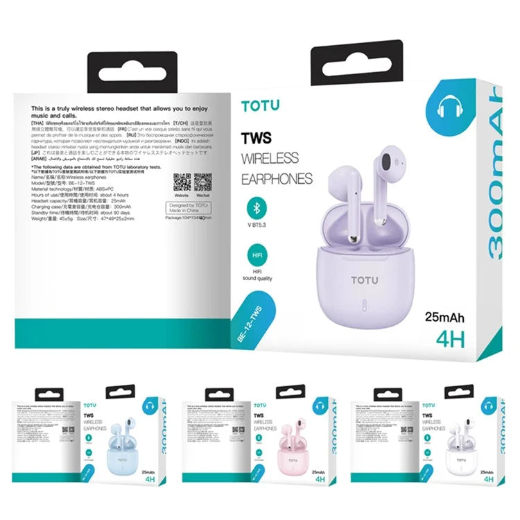 TOTU BE-12-TWS Bluetooth Headset Low Delay Headphone Wireless Waterproof Earphone with Charging Bin
