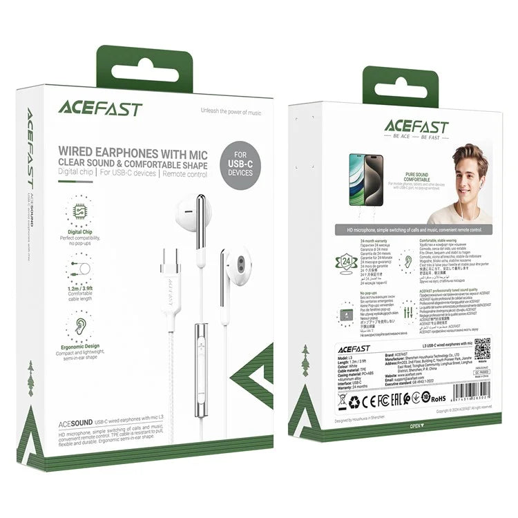 ACEFAST L3 1.2m USB-C Wired Earphone Clear Sound Headphone with Mic Control