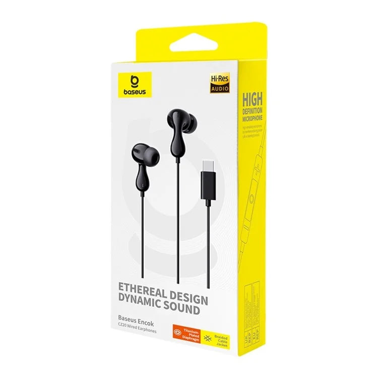 BASEUS Encok CZ20 Type-C Wired In-Ear Music Earphone with Wire Control Mic - Black