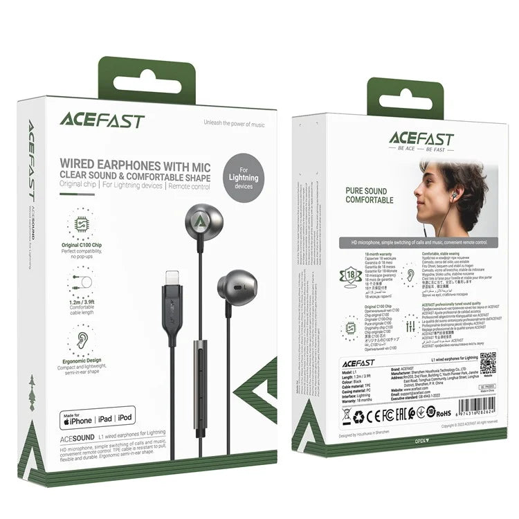 ACEFAST L1 Wired Earphones with 8-Pin Connector In-ear Headset Built-in Microphone