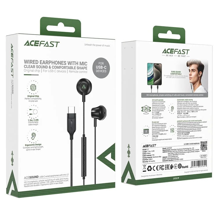 ACEFAST L2 For Phone / Tablet Clear Sound 1.2m USB-C Wired Earphones with Mic