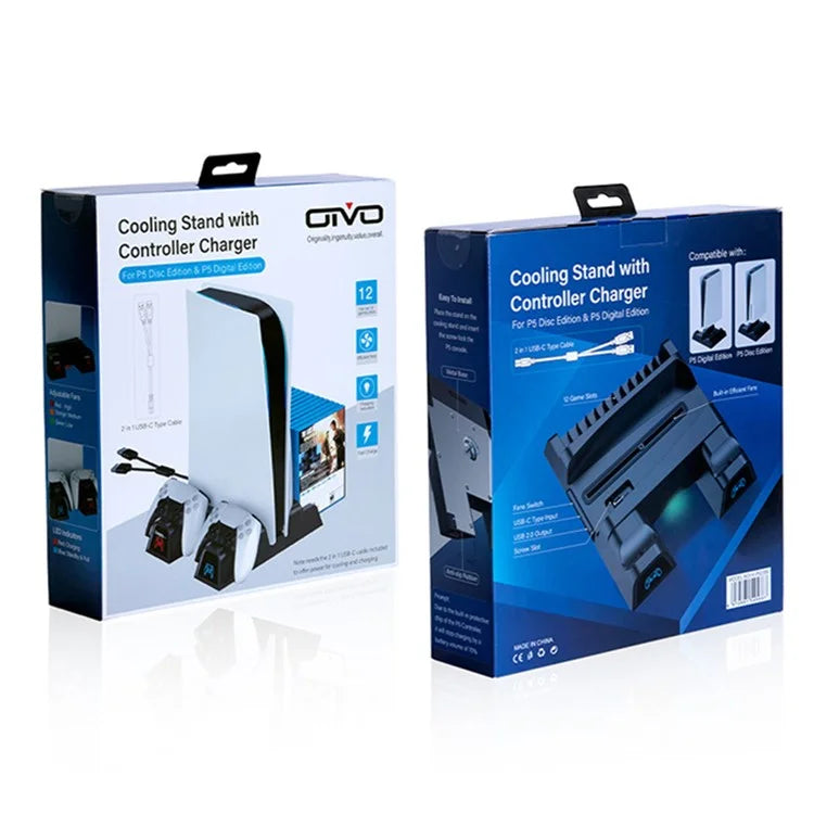 OIVO For Sony PS5 Console Dual Controllers Charger ABS Cooling Stand Holder