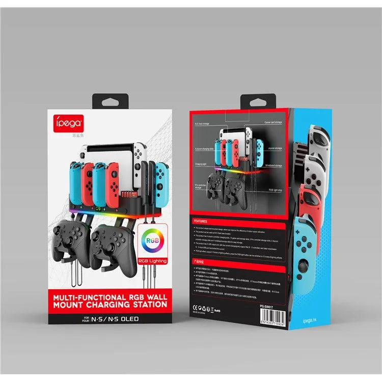 IPEGA PG-SW107 For Nintendo Switch / OLED Wall-mounted Bracket Multi-function RGB Charging Station