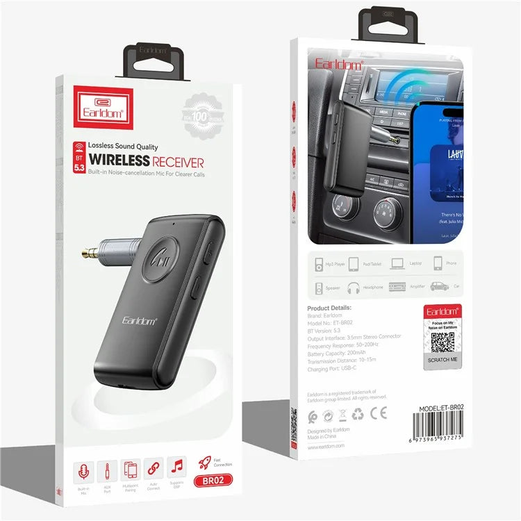 EARLDOM ET-BR02 Bluetooth 5.3 Adapter Hand-Free Call 3.5mm AUX Car Audio Speaker Stereo Receiver