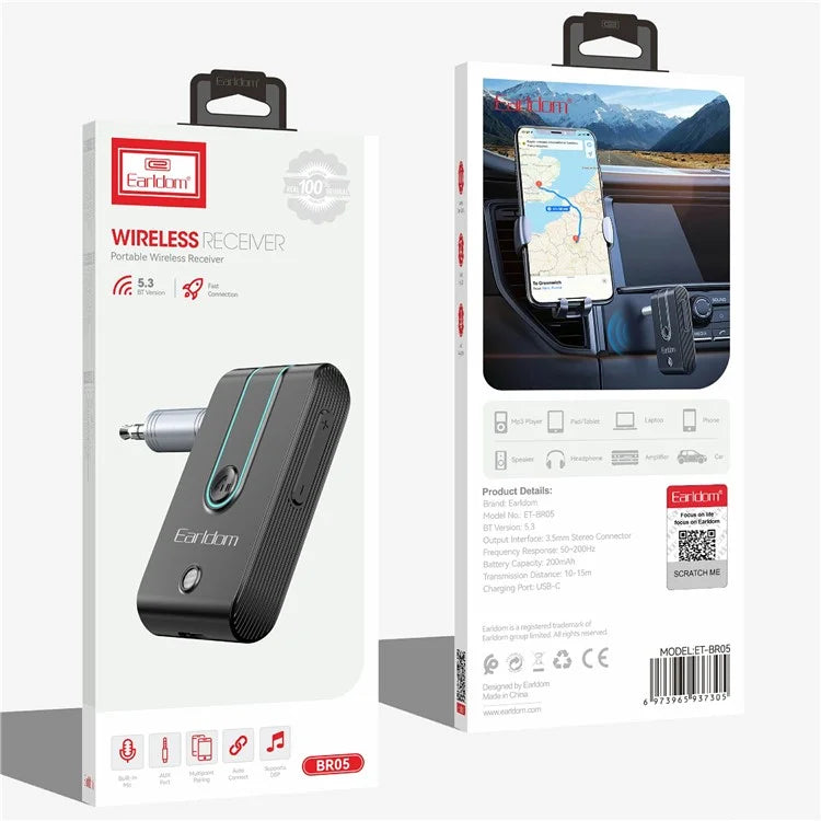 EARLDOM ET-BR05 Bluetooth 5.3 Wireless Adapter Hand-Free Call 3.5mm AUX Car Audio Speaker Receiver