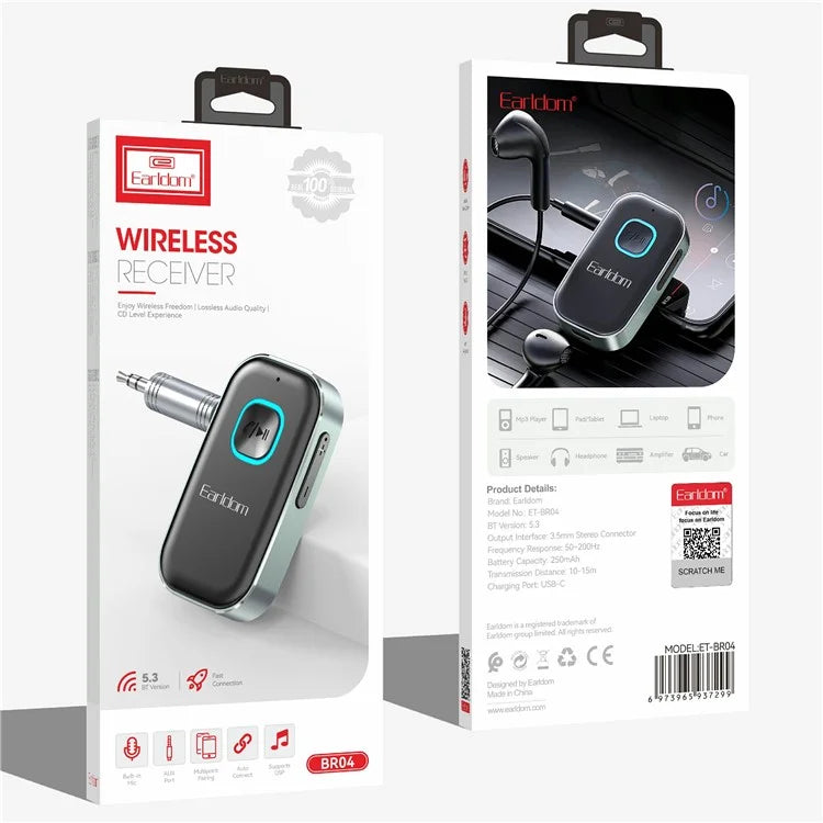 EARLDOM ET-BR04 Bluetooth Receiver 3.5mm AUX Car Audio System Speaker Wireless Adapter