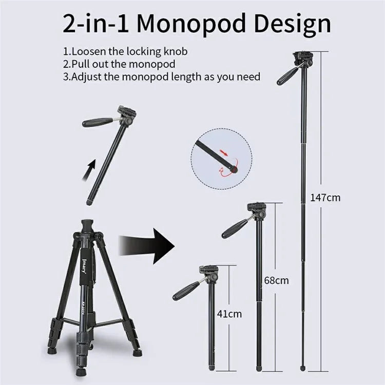 JMARY KP-2274 Multi-function Outdoor Photography Tripod 5-section Adjustable Monopod