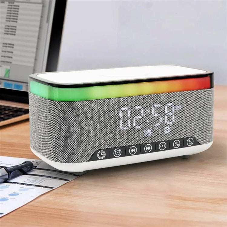 S300 Bluetooth Speaker Digital Alarm Clock 10W Wireless Charger Music Subwoofer with Colorful Light
