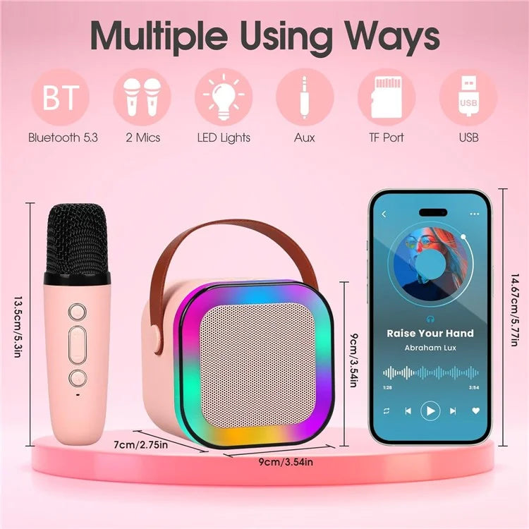 KINYO K12 English Version Karaoke KTV Machine LED Lighting Bluetooth Speaker with 2 Wireless Microphones