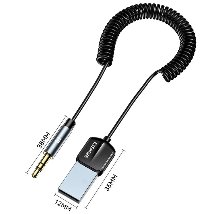 ESSAGER EBT-LF01-P Car Bluetooth Receiver Spring Cord 3.5mm AUX Car Audio Wireless Adapter