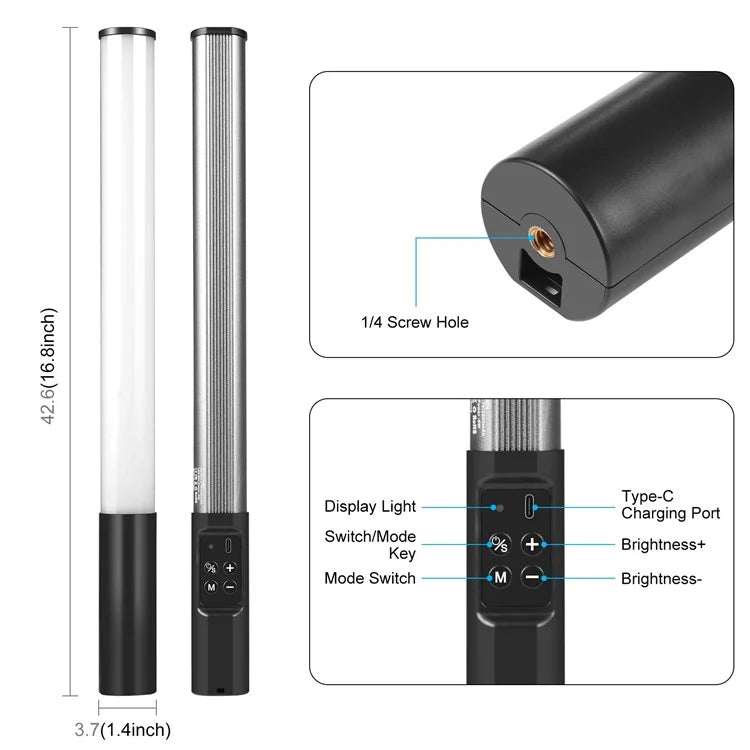 PULUZ PU635 Handheld RGB LED Light Stick 2500-9000K 13 Effects Full Color Photography Video Fill Light
