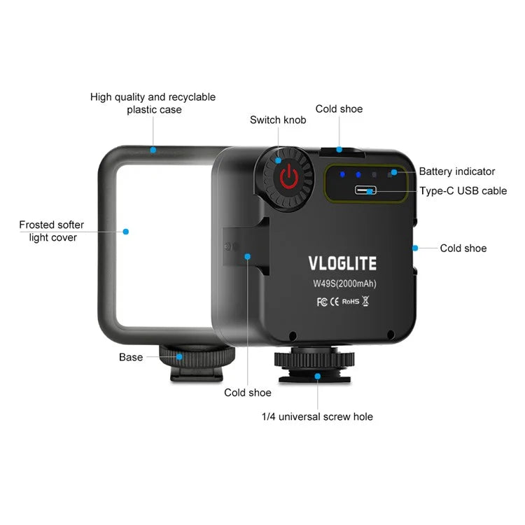 VLOGLITE W49S Mini Beauty Video Light Photography Live Streaming LED Fill Light