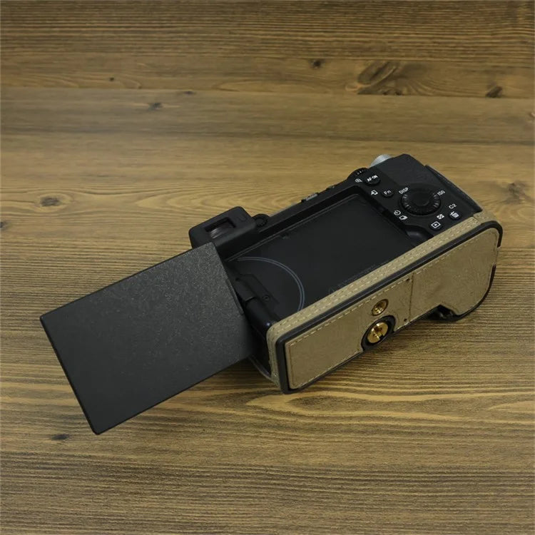 For Sony A7C II / A7CR Camera Bottom Case Genuine Cow Leather Anti-Drop Half Body Cover with Battery Opening