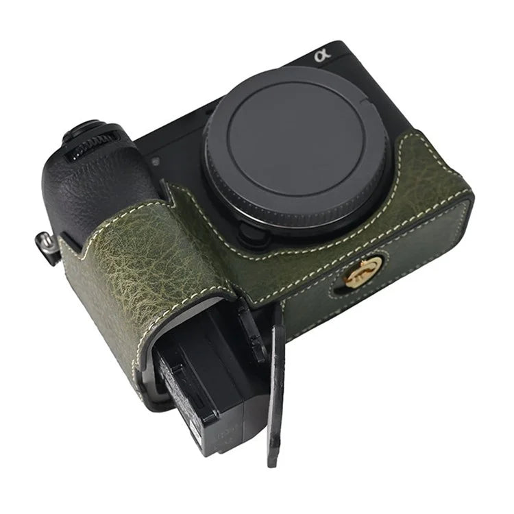 For Sony A6700 Camera Case Large Cutout PU Leather Protector with Shoulder Strap