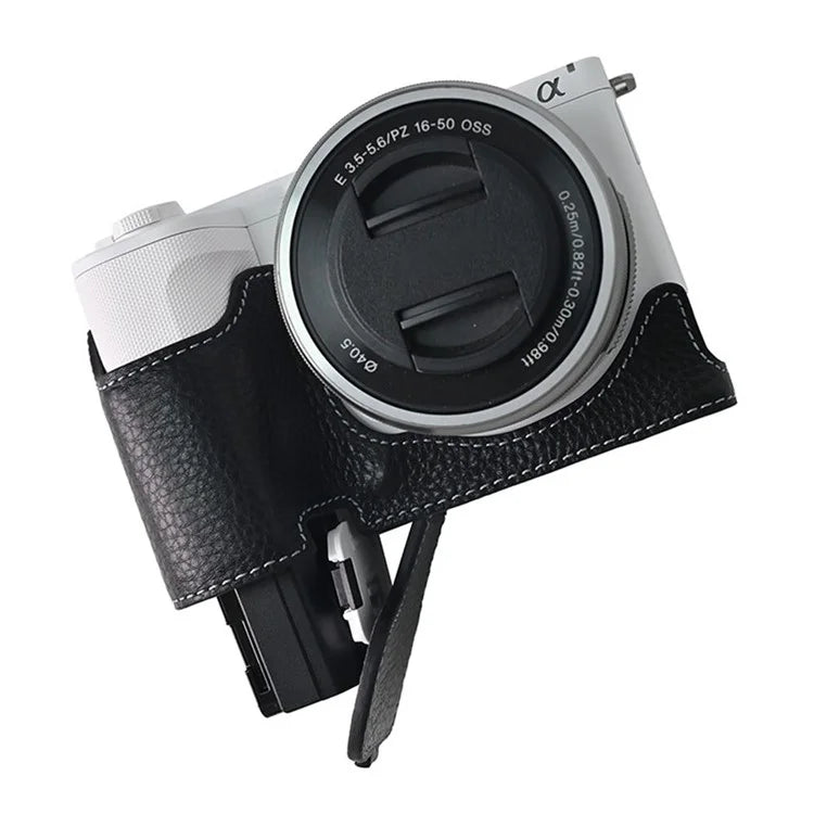 For Sony ZV-E10 II Camera Case Large Opening Genuine Cow Leather Protector with Shoulder Strap