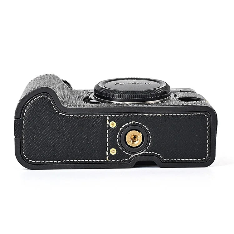 For Fujifilm X-T5 Camera PU Leather Protective Case Battery Opening Design Half Body Cover with Hand Strap