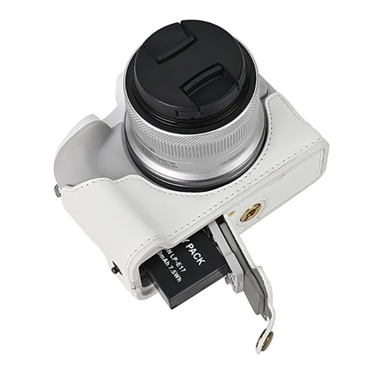 For Canon EOS R50 / R100 PU Leather Bottom Case Half Body Camera Cover with Wrist Strap