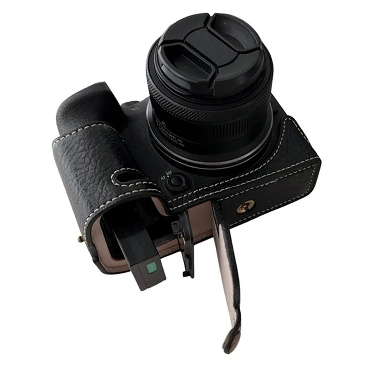 For Canon EOS R10 Buffalo Texture PU Leather Bottom Case Half Body Camera Anti-drop Cover