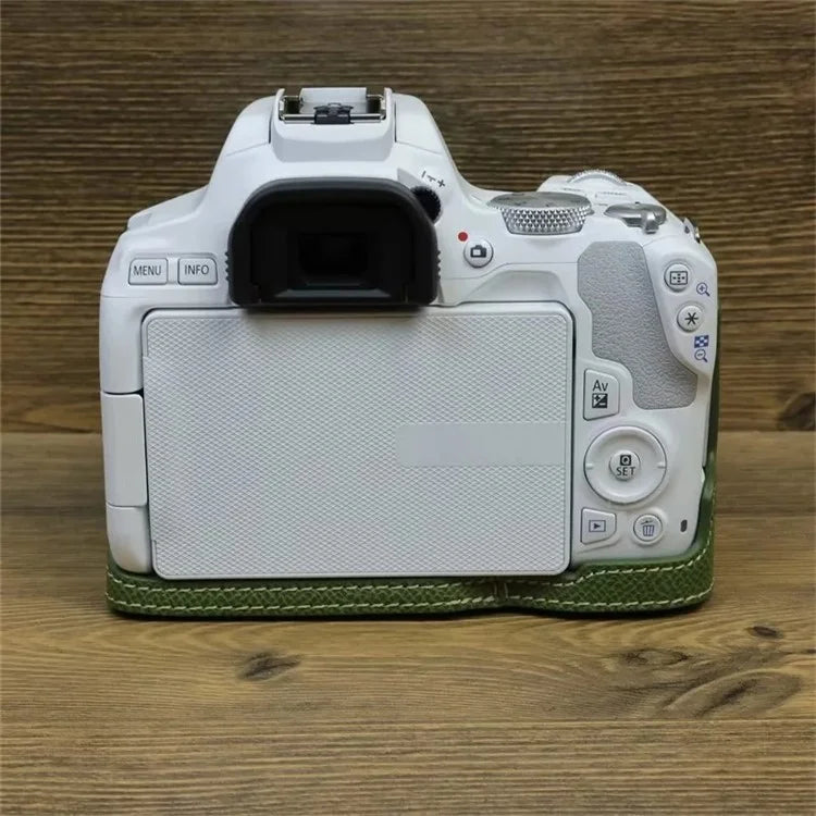 For Canon EOS 200D / 200D II PU Leather Camera Bottom Cover Screw Design Half Body Case with Strap