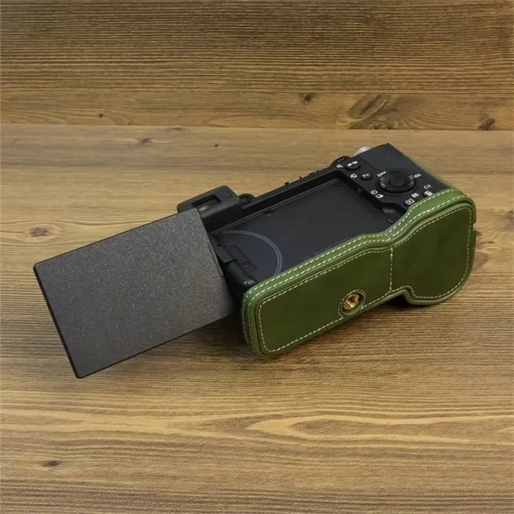 For Sony A7CII PU Leather Camera Bottom Cover Screw Design Half Body Case Anti-Scratch Protector