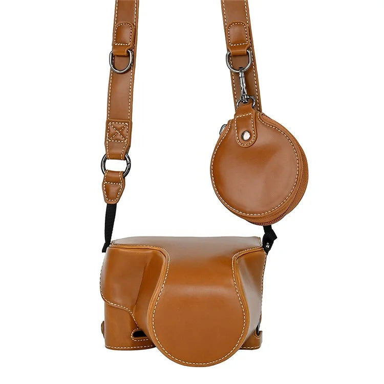 For Sony A7C II Detachable Camera Bag PU Leather Battery Opening Case with Lens Bag