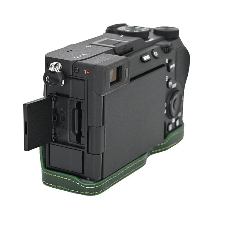 For Sony A7C II / A7CR Genuine Cow Leather Bottom Case Half Camera Cover with Battery Opening